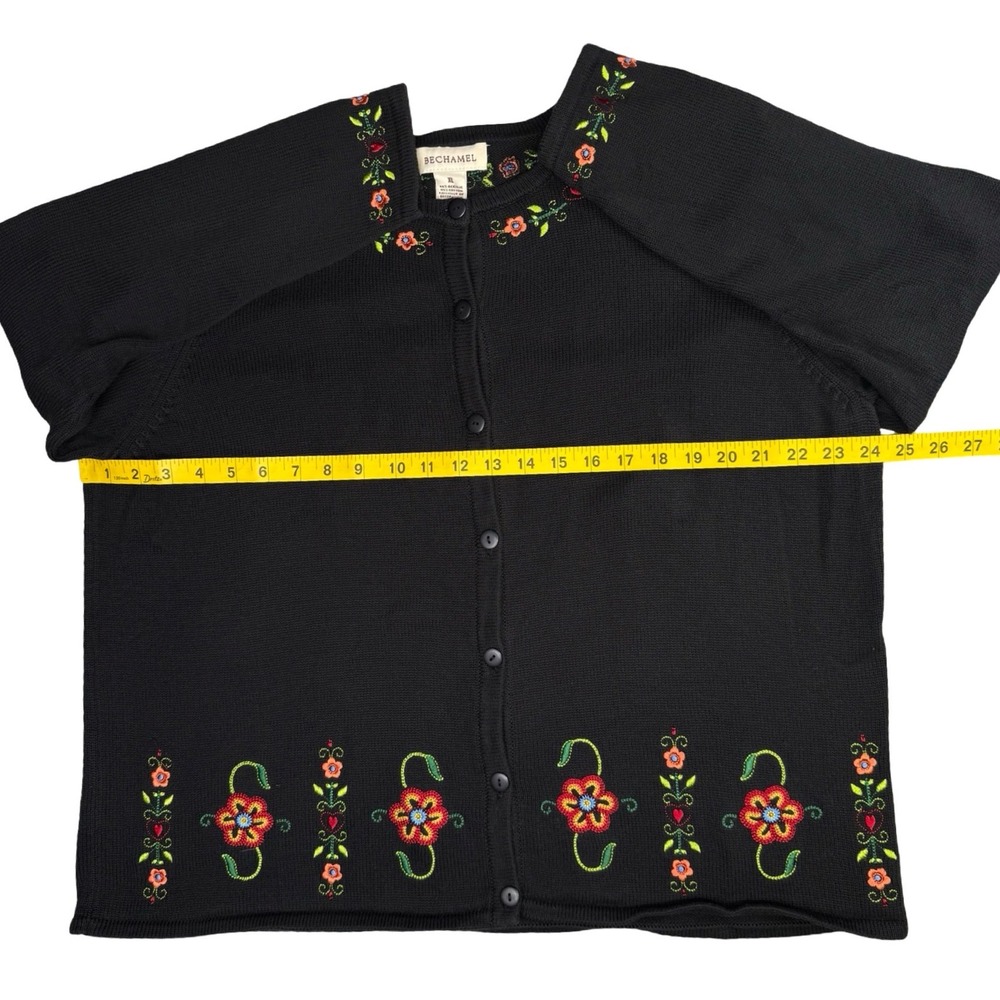 Floral Embroidered Cardigan Black Cottagecore Button Front Womens XL - Picture 9 of 9